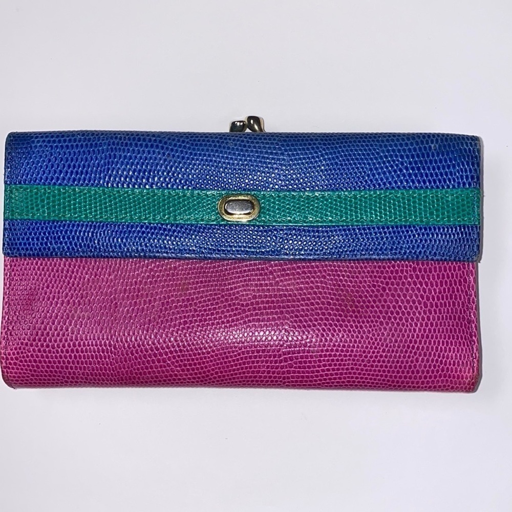 Neiman Marcus Reptile Embossed Multi Color Long C… - image 2